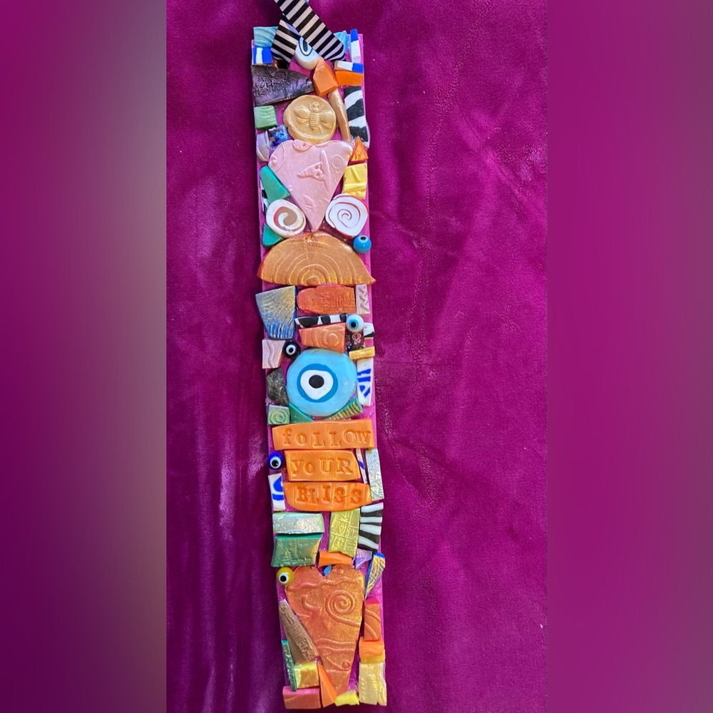 Handmade Polymer Clay Mosaic Art “Follow Your Bliss”Original On Wood Panel